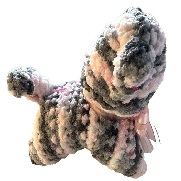 Handmade Other - Crochet Cat Plush Stuffy Squishy Amigurumi Soft Baby Kids Pink Grey 6.5 in